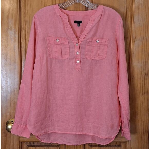 Talbots Shirt Womens XS 100% Linen Salmon Pink Oversized Comfy Popover Coastal - Picture 1 of 6
